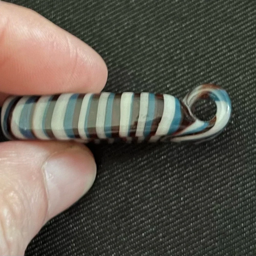 Vintage Striped Glass Pendant in White, Blue & Red